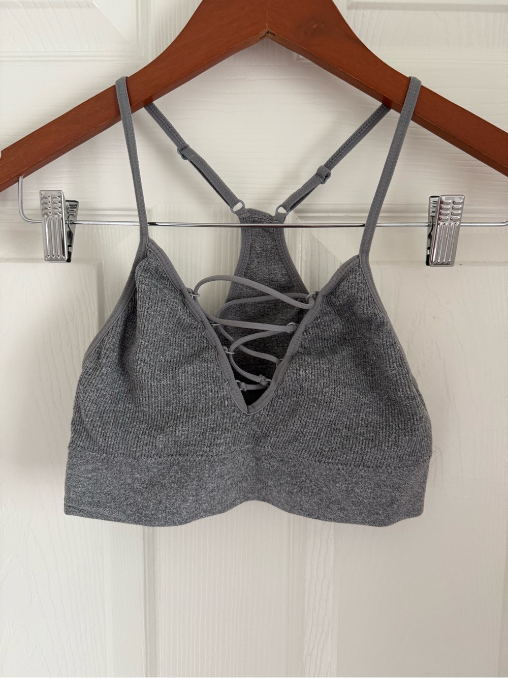 free press Gray Lace-Up Ribbed Bralette
